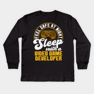 Feel Safe At Night Sleep With Video Game Developer Kids Long Sleeve T-Shirt